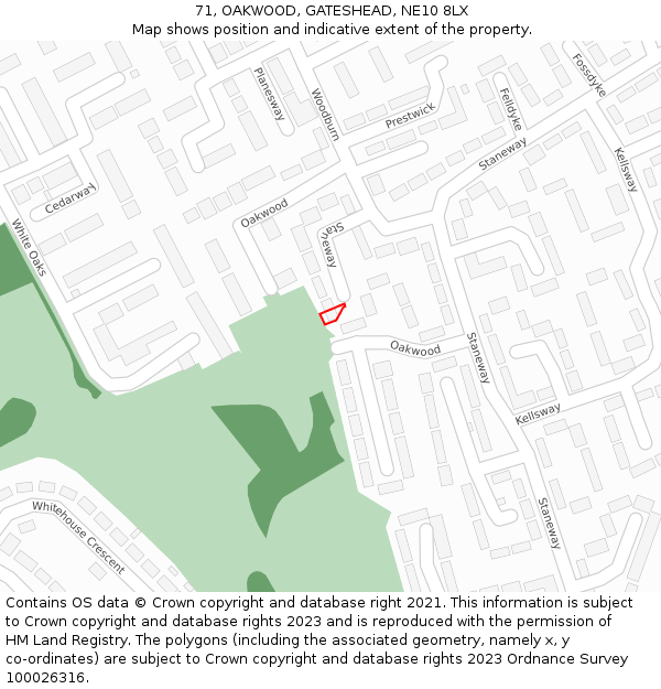 71, OAKWOOD, GATESHEAD, NE10 8LX: Location map and indicative extent of plot
