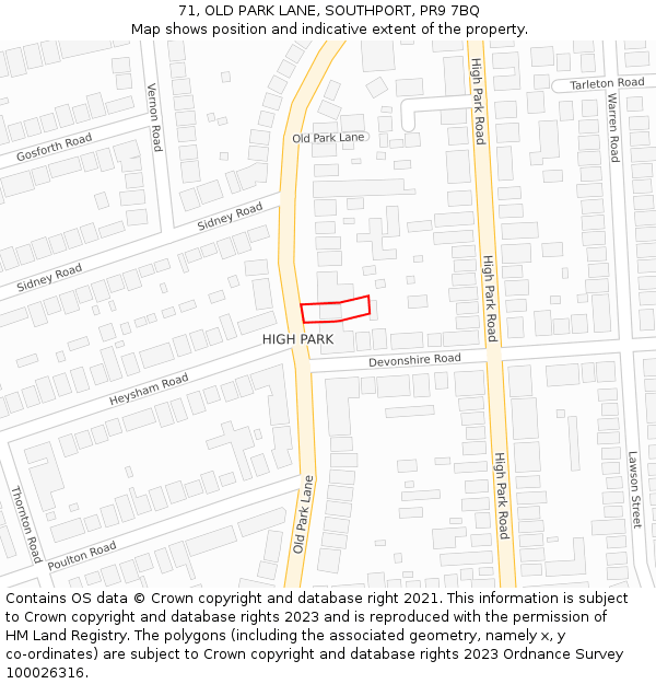 71, OLD PARK LANE, SOUTHPORT, PR9 7BQ: Location map and indicative extent of plot