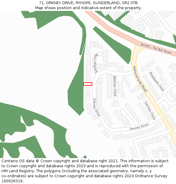 71, ORKNEY DRIVE, RYHOPE, SUNDERLAND, SR2 0TB: Location map and indicative extent of plot