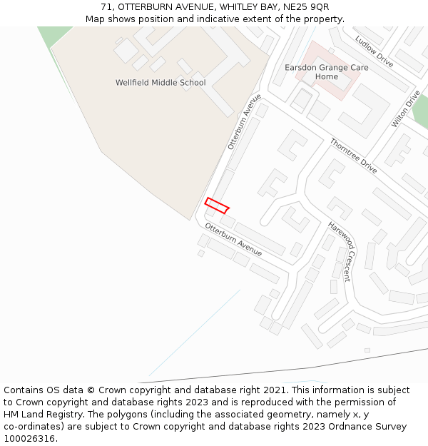 71, OTTERBURN AVENUE, WHITLEY BAY, NE25 9QR: Location map and indicative extent of plot