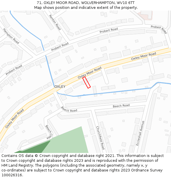 71, OXLEY MOOR ROAD, WOLVERHAMPTON, WV10 6TT: Location map and indicative extent of plot