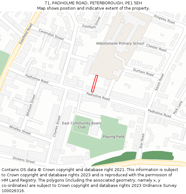 71, PADHOLME ROAD, PETERBOROUGH, PE1 5EH: Location map and indicative extent of plot