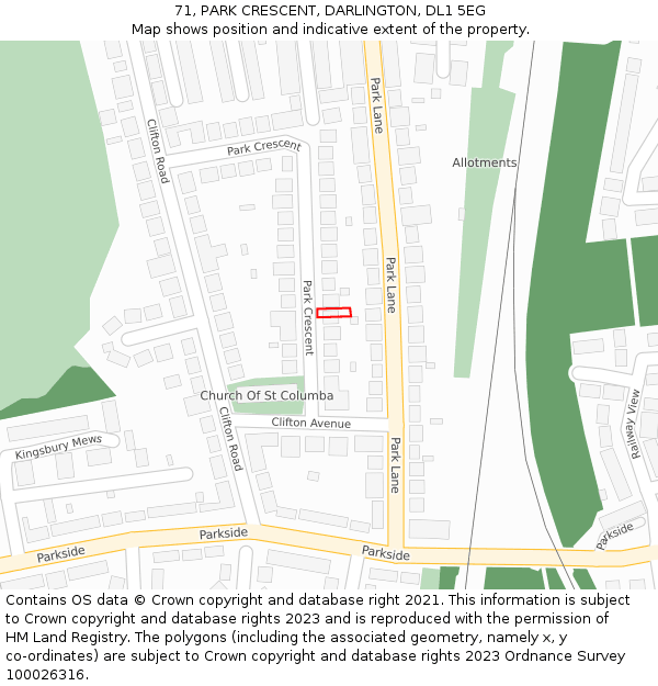 71, PARK CRESCENT, DARLINGTON, DL1 5EG: Location map and indicative extent of plot
