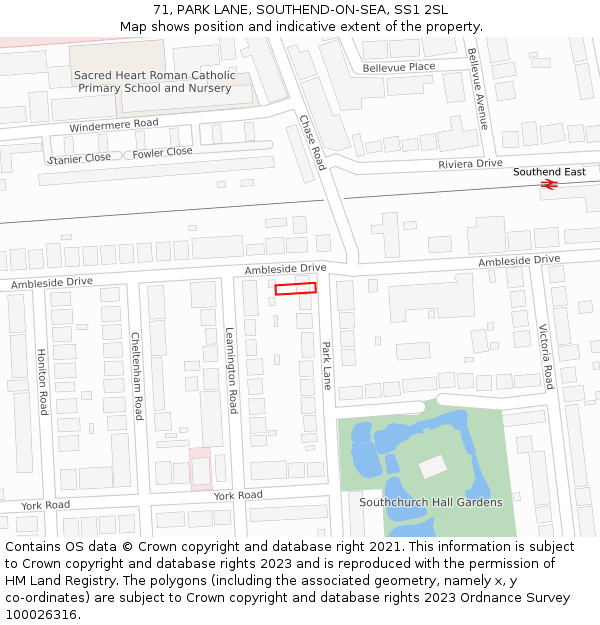 71, PARK LANE, SOUTHEND-ON-SEA, SS1 2SL: Location map and indicative extent of plot