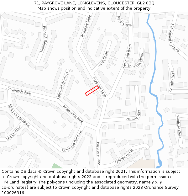 71, PAYGROVE LANE, LONGLEVENS, GLOUCESTER, GL2 0BQ: Location map and indicative extent of plot