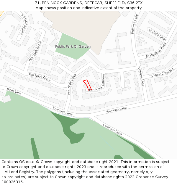 71, PEN NOOK GARDENS, DEEPCAR, SHEFFIELD, S36 2TX: Location map and indicative extent of plot