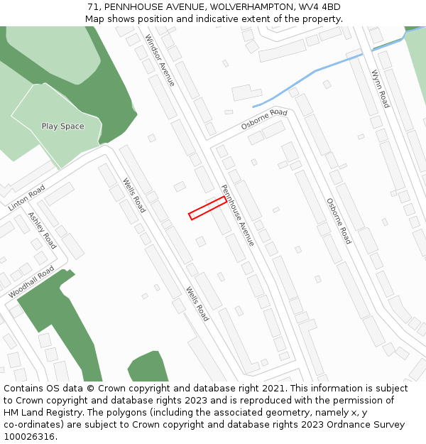 71, PENNHOUSE AVENUE, WOLVERHAMPTON, WV4 4BD: Location map and indicative extent of plot