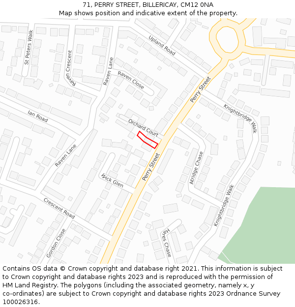 71, PERRY STREET, BILLERICAY, CM12 0NA: Location map and indicative extent of plot