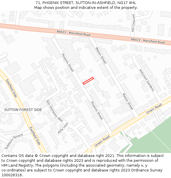 71, PHOENIX STREET, SUTTON-IN-ASHFIELD, NG17 4HL: Location map and indicative extent of plot