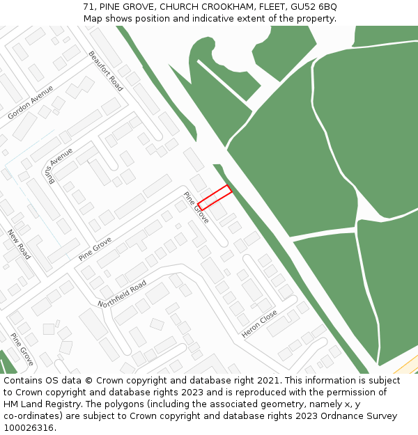 71, PINE GROVE, CHURCH CROOKHAM, FLEET, GU52 6BQ: Location map and indicative extent of plot