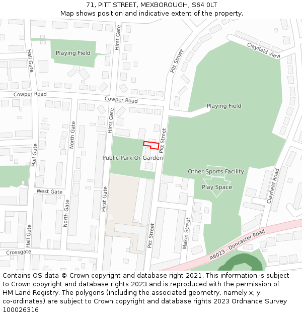71, PITT STREET, MEXBOROUGH, S64 0LT: Location map and indicative extent of plot