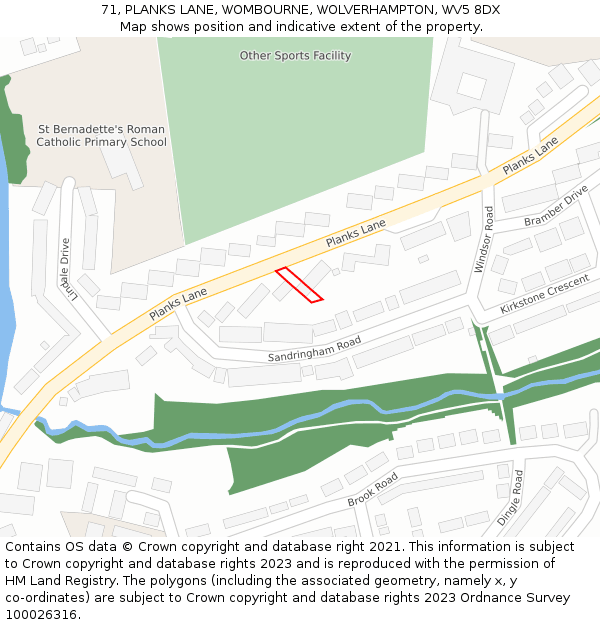 71, PLANKS LANE, WOMBOURNE, WOLVERHAMPTON, WV5 8DX: Location map and indicative extent of plot