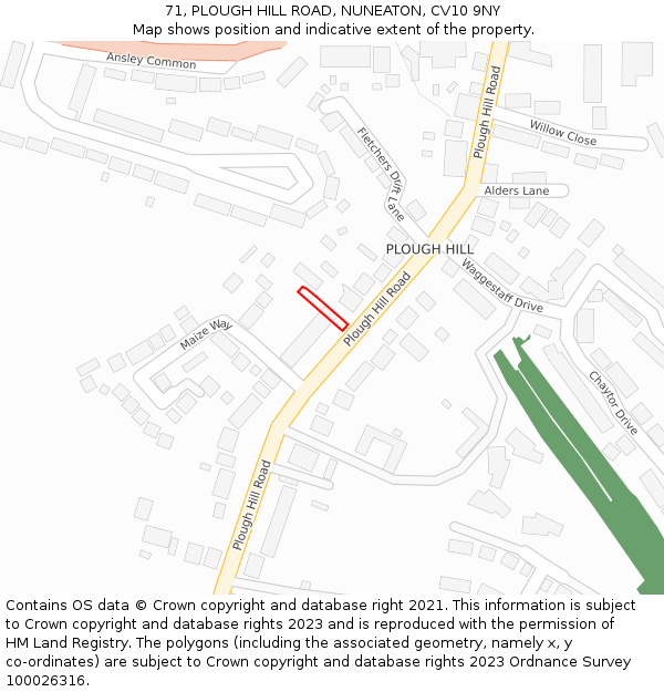 71, PLOUGH HILL ROAD, NUNEATON, CV10 9NY: Location map and indicative extent of plot