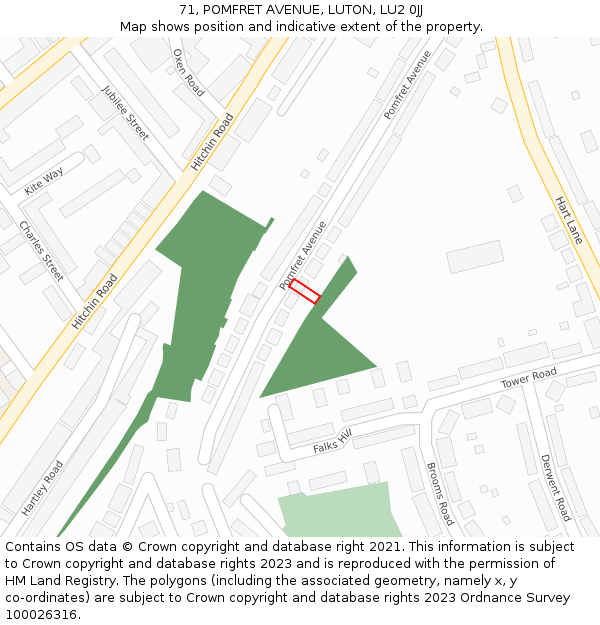 71, POMFRET AVENUE, LUTON, LU2 0JJ: Location map and indicative extent of plot