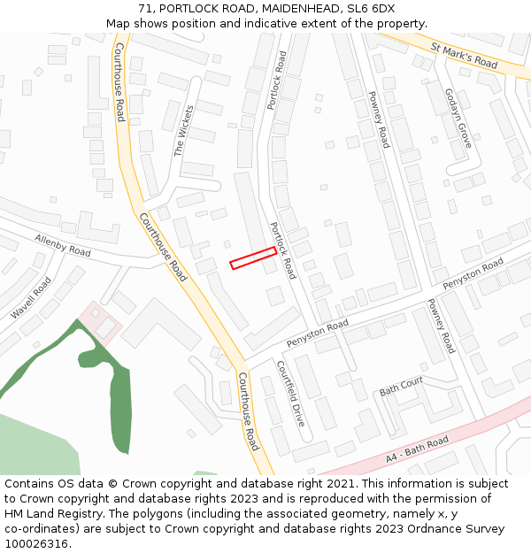71, PORTLOCK ROAD, MAIDENHEAD, SL6 6DX: Location map and indicative extent of plot