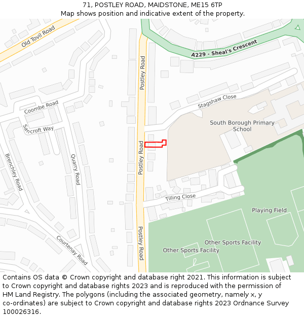 71, POSTLEY ROAD, MAIDSTONE, ME15 6TP: Location map and indicative extent of plot