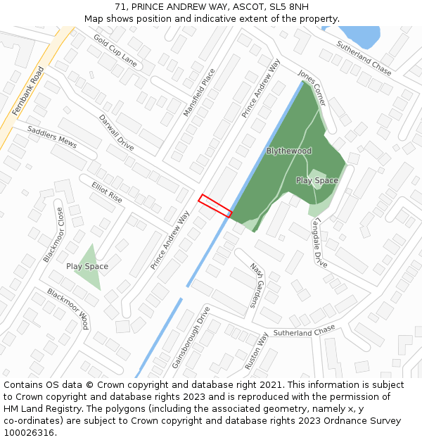 71, PRINCE ANDREW WAY, ASCOT, SL5 8NH: Location map and indicative extent of plot
