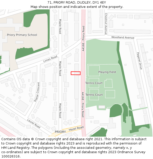 71, PRIORY ROAD, DUDLEY, DY1 4EY: Location map and indicative extent of plot