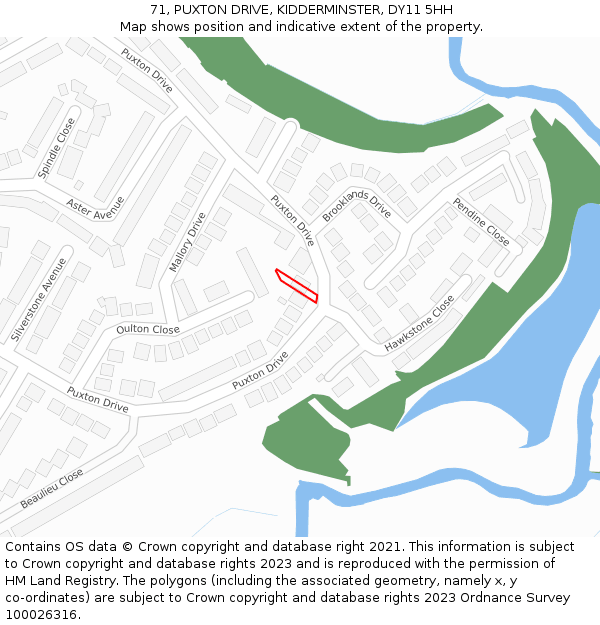 71, PUXTON DRIVE, KIDDERMINSTER, DY11 5HH: Location map and indicative extent of plot
