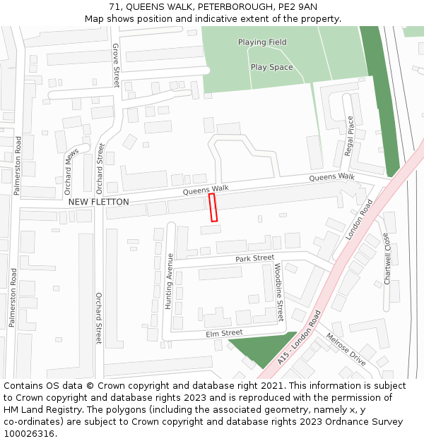 71, QUEENS WALK, PETERBOROUGH, PE2 9AN: Location map and indicative extent of plot