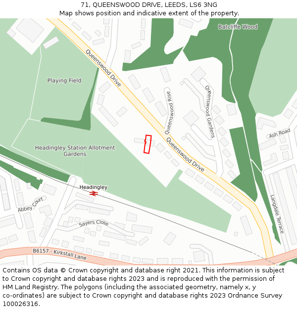 71, QUEENSWOOD DRIVE, LEEDS, LS6 3NG: Location map and indicative extent of plot
