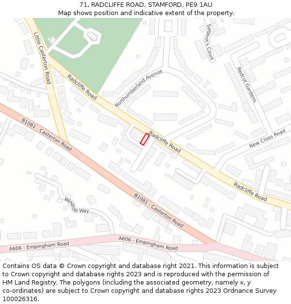 71, RADCLIFFE ROAD, STAMFORD, PE9 1AU: Location map and indicative extent of plot