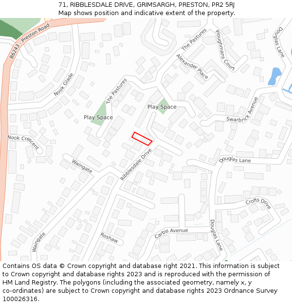 71, RIBBLESDALE DRIVE, GRIMSARGH, PRESTON, PR2 5RJ: Location map and indicative extent of plot