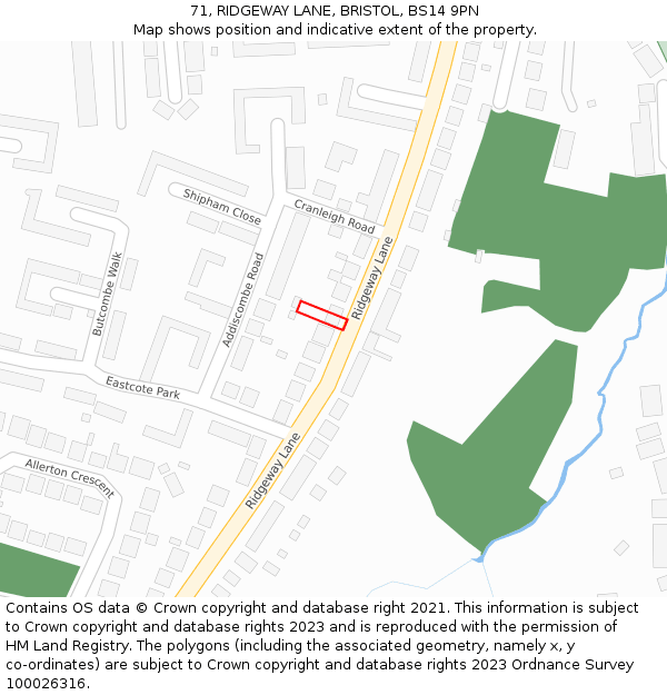 71, RIDGEWAY LANE, BRISTOL, BS14 9PN: Location map and indicative extent of plot