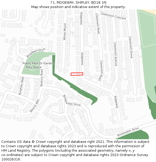 71, RIDGEWAY, SHIPLEY, BD18 1PJ: Location map and indicative extent of plot