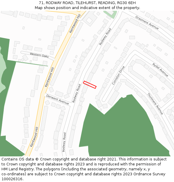 71, RODWAY ROAD, TILEHURST, READING, RG30 6EH: Location map and indicative extent of plot