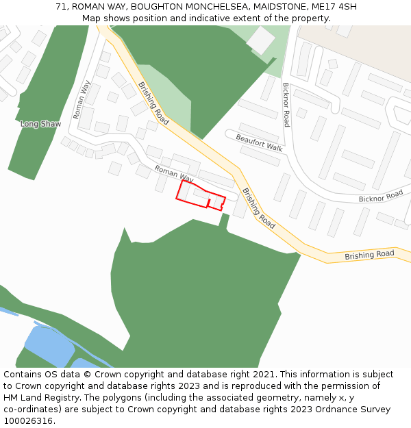 71, ROMAN WAY, BOUGHTON MONCHELSEA, MAIDSTONE, ME17 4SH: Location map and indicative extent of plot
