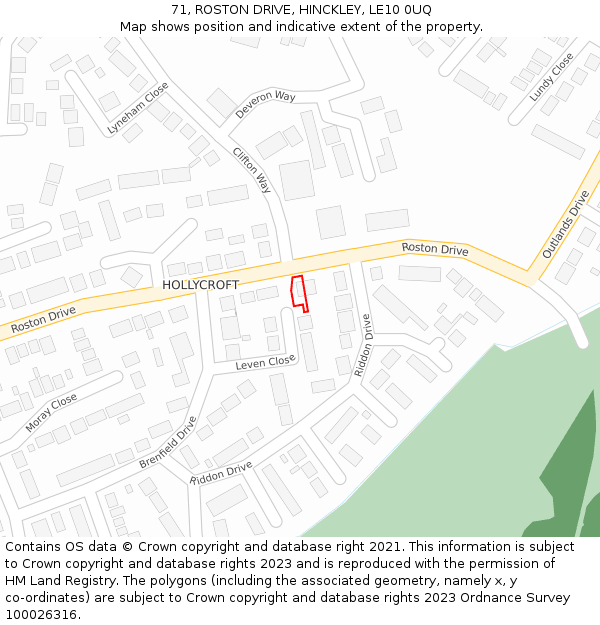 71, ROSTON DRIVE, HINCKLEY, LE10 0UQ: Location map and indicative extent of plot