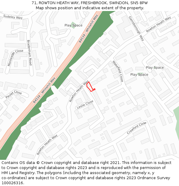 71, ROWTON HEATH WAY, FRESHBROOK, SWINDON, SN5 8PW: Location map and indicative extent of plot