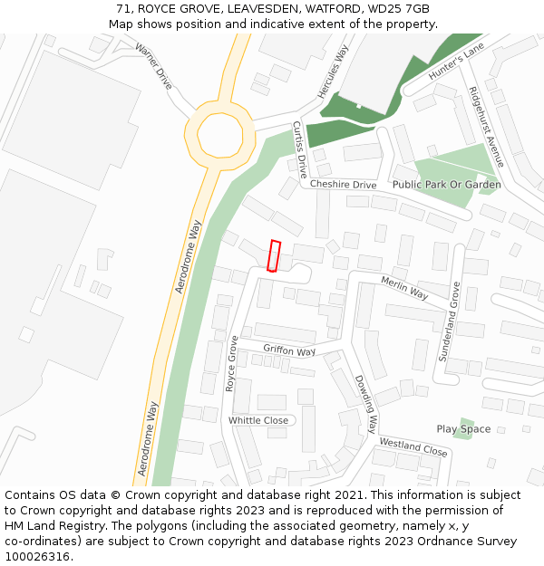 71, ROYCE GROVE, LEAVESDEN, WATFORD, WD25 7GB: Location map and indicative extent of plot