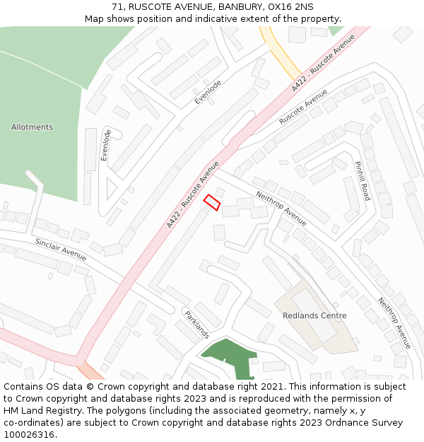 71, RUSCOTE AVENUE, BANBURY, OX16 2NS: Location map and indicative extent of plot