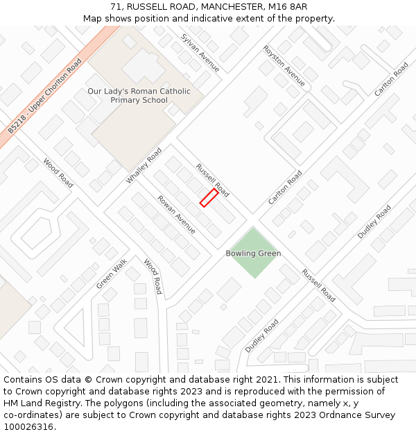 71, RUSSELL ROAD, MANCHESTER, M16 8AR: Location map and indicative extent of plot