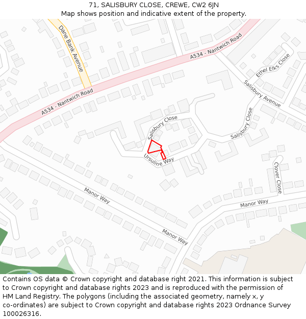 71, SALISBURY CLOSE, CREWE, CW2 6JN: Location map and indicative extent of plot