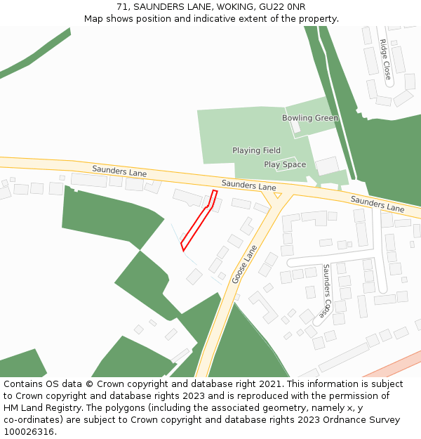 71, SAUNDERS LANE, WOKING, GU22 0NR: Location map and indicative extent of plot