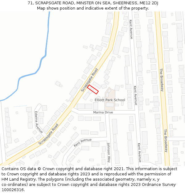 71, SCRAPSGATE ROAD, MINSTER ON SEA, SHEERNESS, ME12 2DJ: Location map and indicative extent of plot