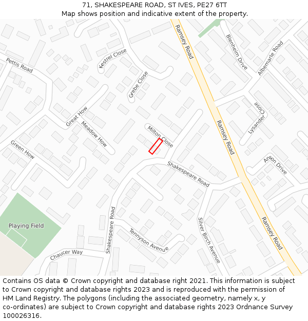 71, SHAKESPEARE ROAD, ST IVES, PE27 6TT: Location map and indicative extent of plot