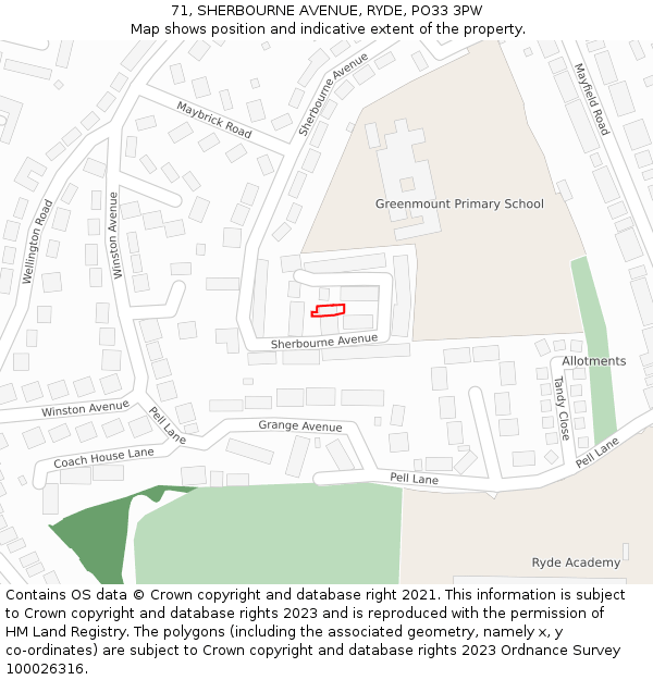 71, SHERBOURNE AVENUE, RYDE, PO33 3PW: Location map and indicative extent of plot