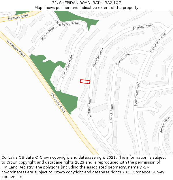 71, SHERIDAN ROAD, BATH, BA2 1QZ: Location map and indicative extent of plot