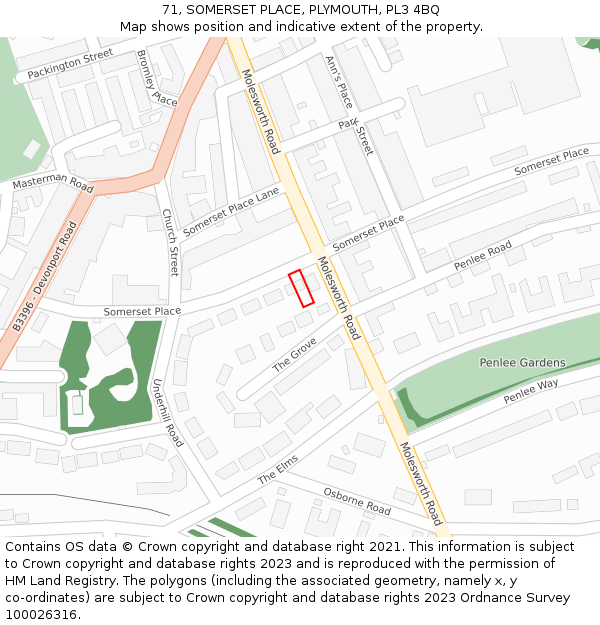 71, SOMERSET PLACE, PLYMOUTH, PL3 4BQ: Location map and indicative extent of plot