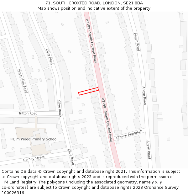 71, SOUTH CROXTED ROAD, LONDON, SE21 8BA: Location map and indicative extent of plot