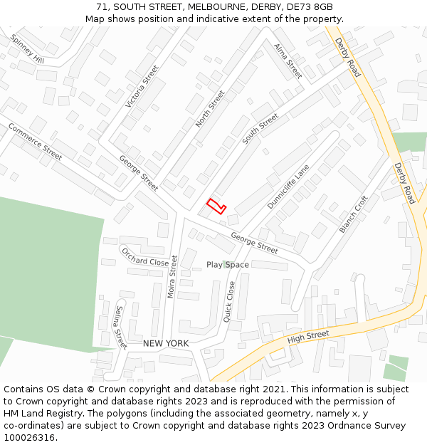 71, SOUTH STREET, MELBOURNE, DERBY, DE73 8GB: Location map and indicative extent of plot