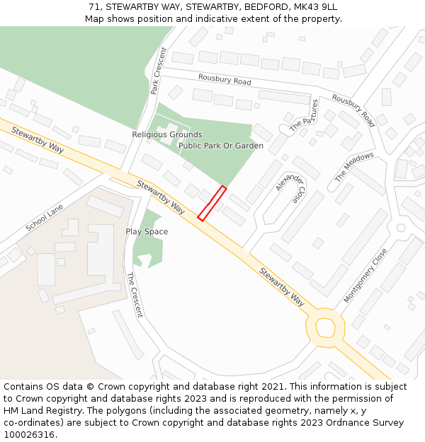 71, STEWARTBY WAY, STEWARTBY, BEDFORD, MK43 9LL: Location map and indicative extent of plot