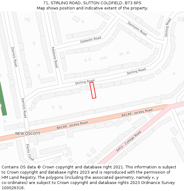 71, STIRLING ROAD, SUTTON COLDFIELD, B73 6PS: Location map and indicative extent of plot