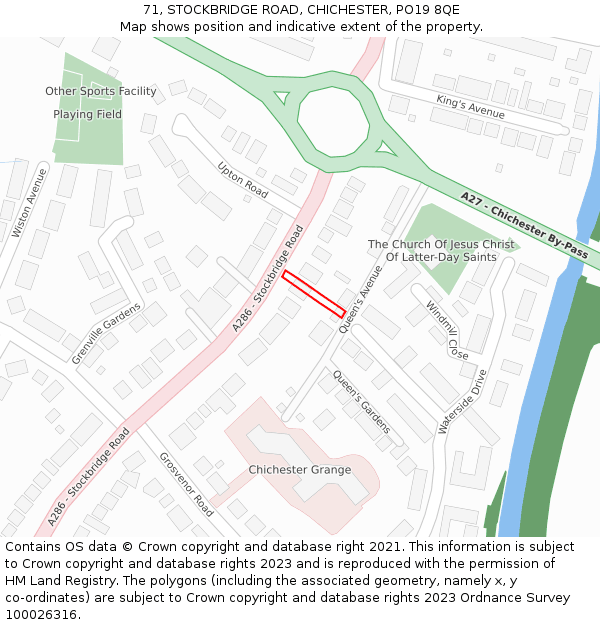71, STOCKBRIDGE ROAD, CHICHESTER, PO19 8QE: Location map and indicative extent of plot
