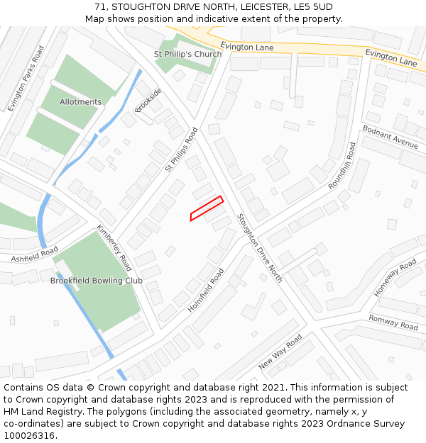 71, STOUGHTON DRIVE NORTH, LEICESTER, LE5 5UD: Location map and indicative extent of plot