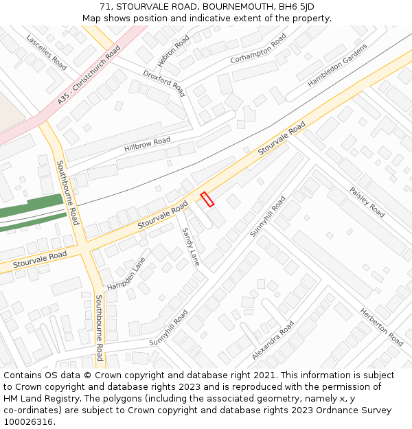 71, STOURVALE ROAD, BOURNEMOUTH, BH6 5JD: Location map and indicative extent of plot